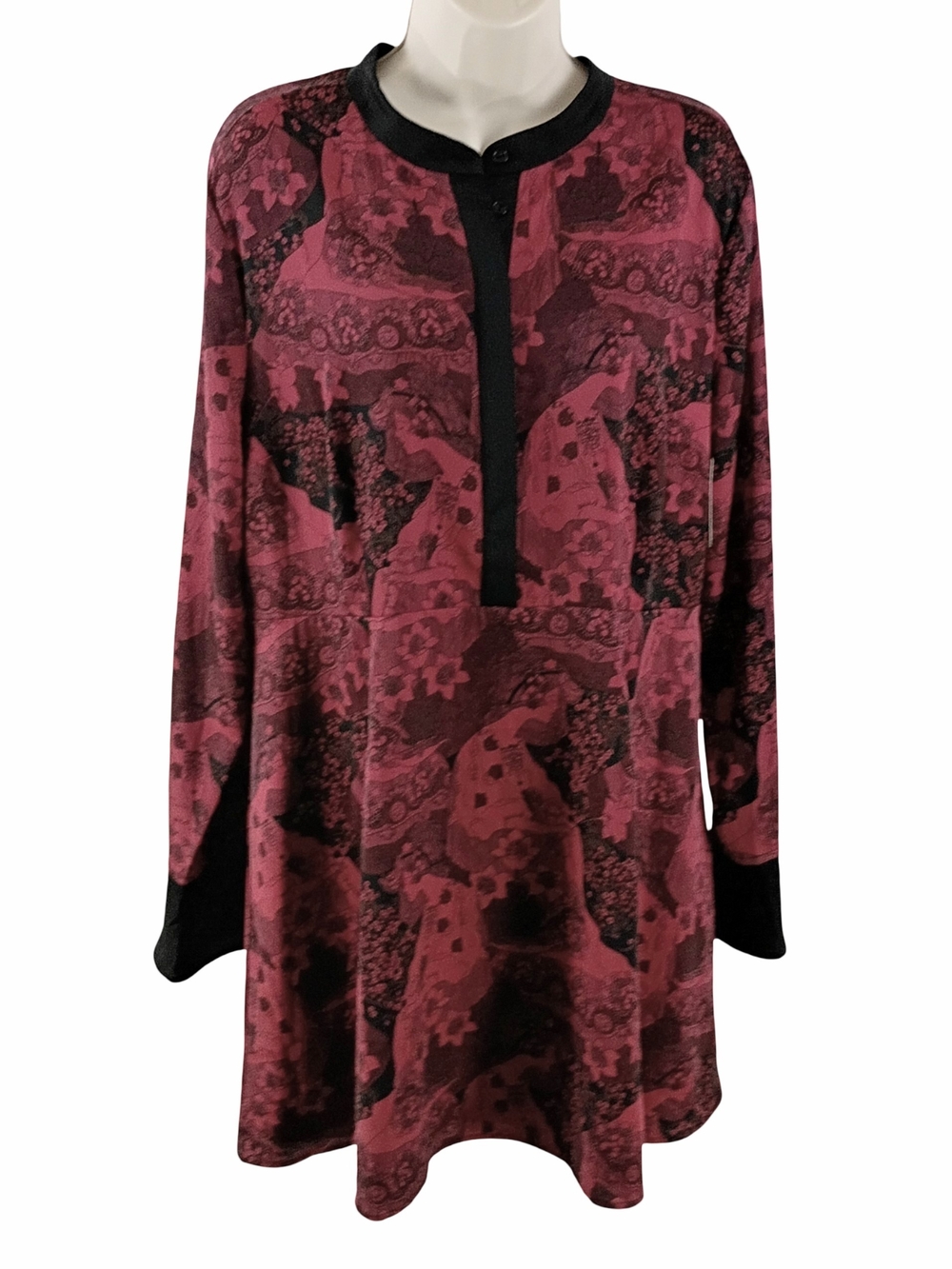 ModCloth Maroon and Black Long Sleeve Tunic Dress